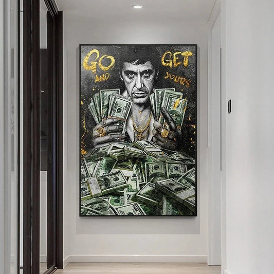 Scarface tony montana série citações motivacionais dólares/dinheiro/dinheiro pintura em tela quadros de parede quarto escritório decoração para casa