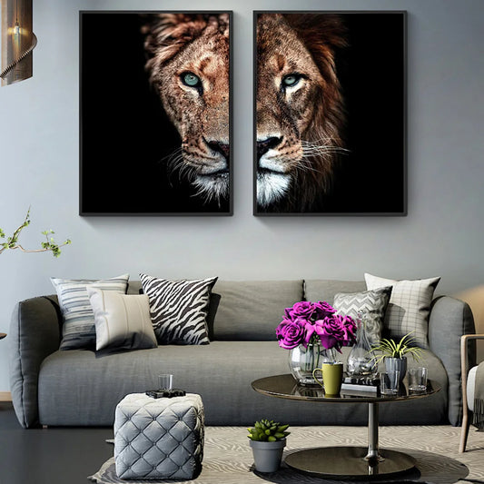 Pôsteres e impressões de arte em tela de leão e leoa, leão selvagem, família, pintura em tela, imagens de arte de parede, decoração de casa