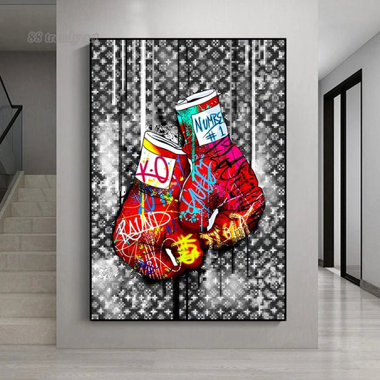 Abstrato de luxo pop arte cartazes luvas boxe graffiti pintura em tela moda arte da parede fotos casa sala estar decoração sem moldura